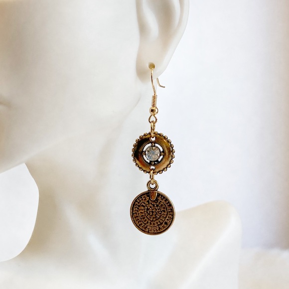 NWT Gold Coin Statement Necklace & Earrings Set with Turquoise Accent - Picture 7 of 15